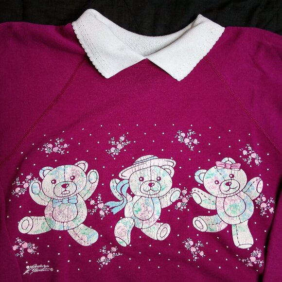Vintage Morning Sun Teddy Bears Collared Sweatshirt - Picture 1 of 6